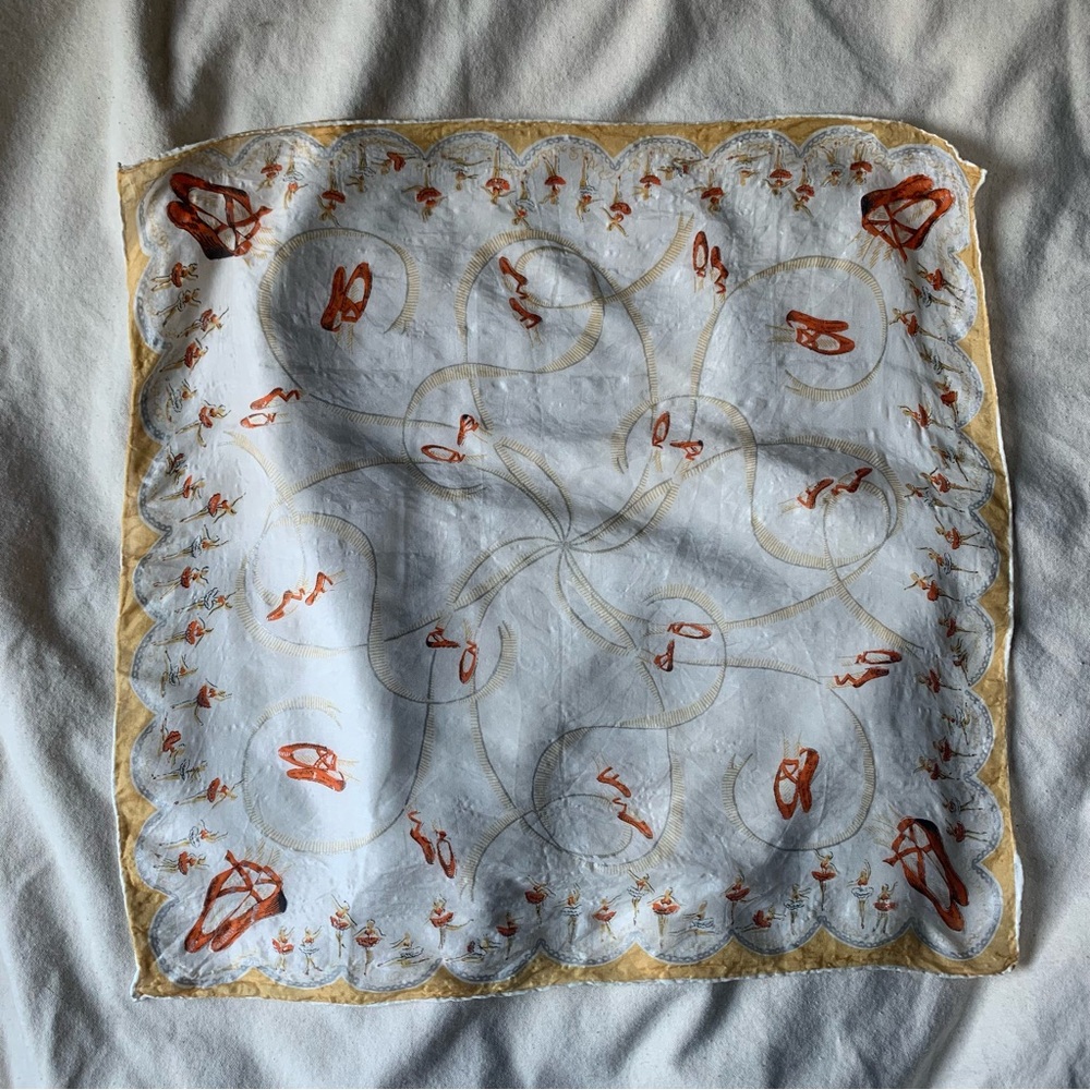 Vintage 1950s Ballerina Silk Scarf Hand Rolled